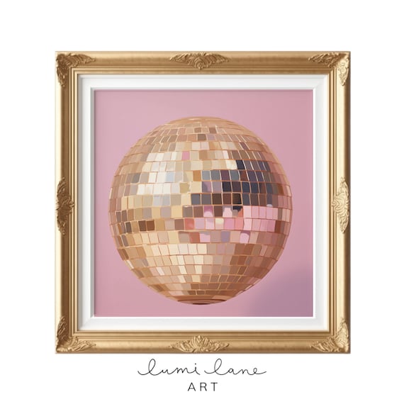Sparkling Disco Ball on Pink Background Glam Party Decor Poster
