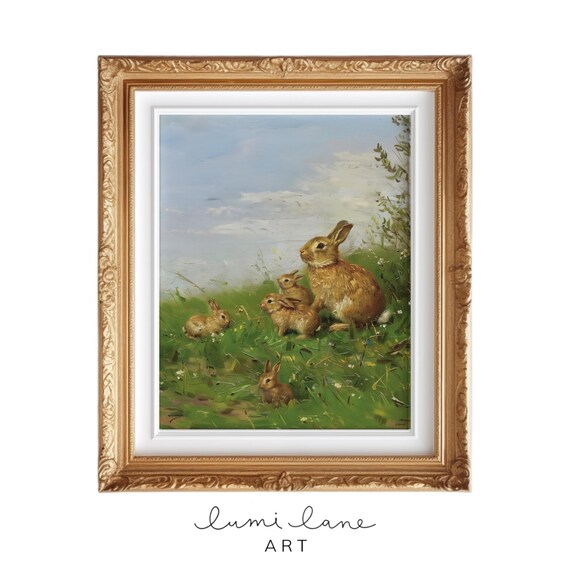 Vintage Rabbit Art Farmyard Barnyard Bunny Wall Original Textured Painting Inspired Print Frame Tv