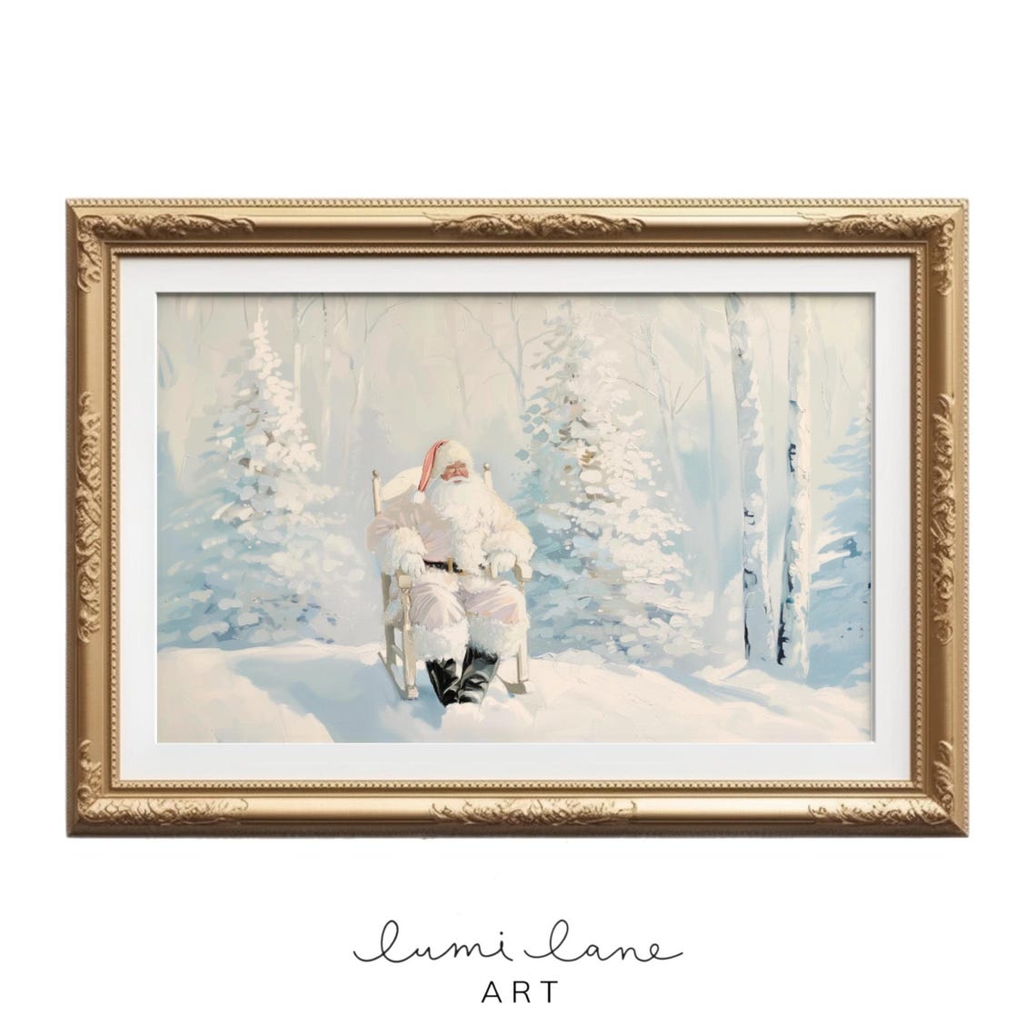 Santa Resting in a Snowy Winter Forest Christmas Holiday Wall Art