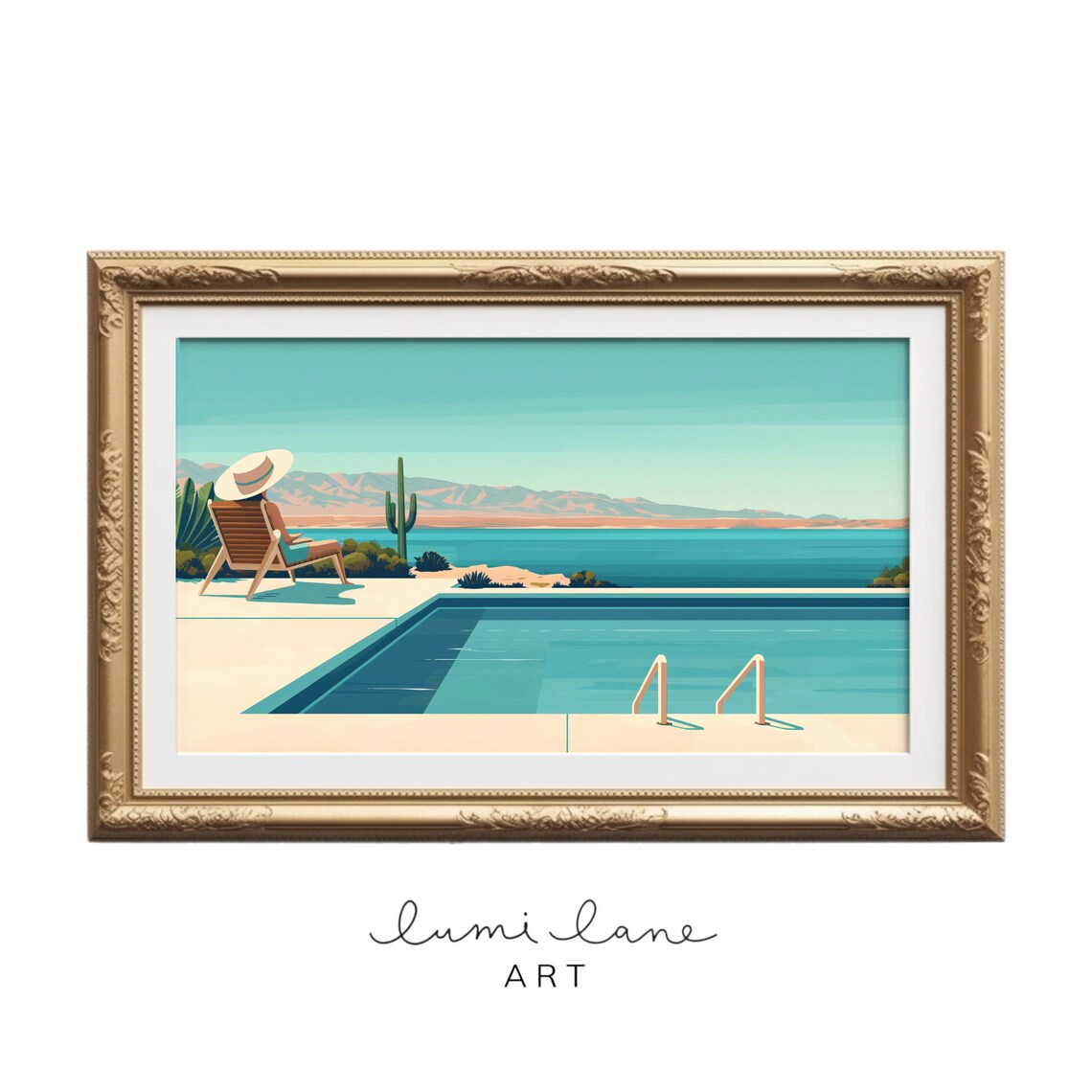Retro Desert Pool Vintage Travel Scene Holiday Escape Art Poster