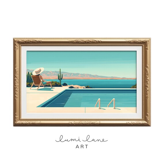Retro Desert Pool Vintage Travel Scene Holiday Escape Art Poster