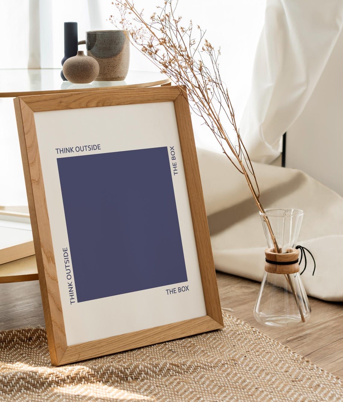 Think Outside The Box Navy Minimalist Quote Art Creative Office Poster - Image 2