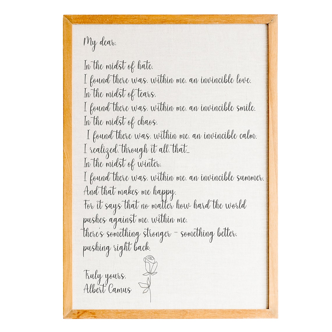 Albert Camus Invincible Summer Letter Rose Script Wall Poster