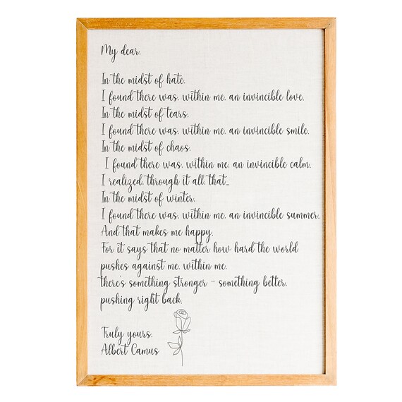 Albert Camus Invincible Summer Letter Rose Script Wall Poster