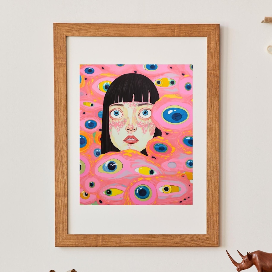 Anxious Eyes Surreal Girl Portrait Psychedelic Pink Eyeball Pop Art Poster