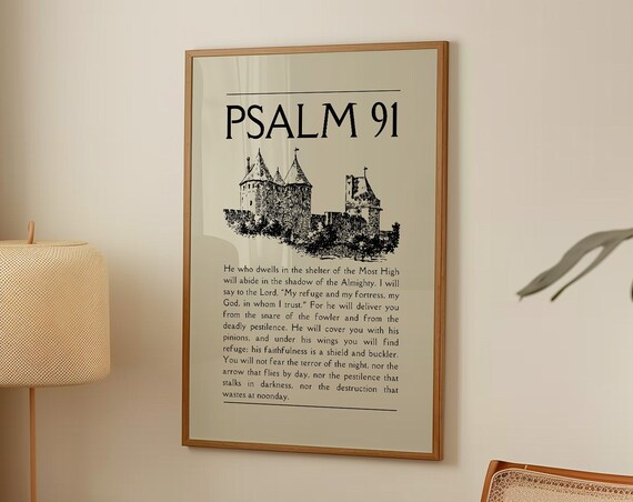 Psalm 91 Fortress Castle Sketch Protection Scripture Verse Poster