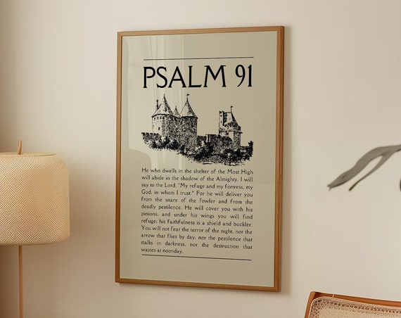 Psalm 91 Vintage Christian Wall Art Neutral Wall Art Bible Verse Wall Art Room Decor Aesthetic Christian Gift