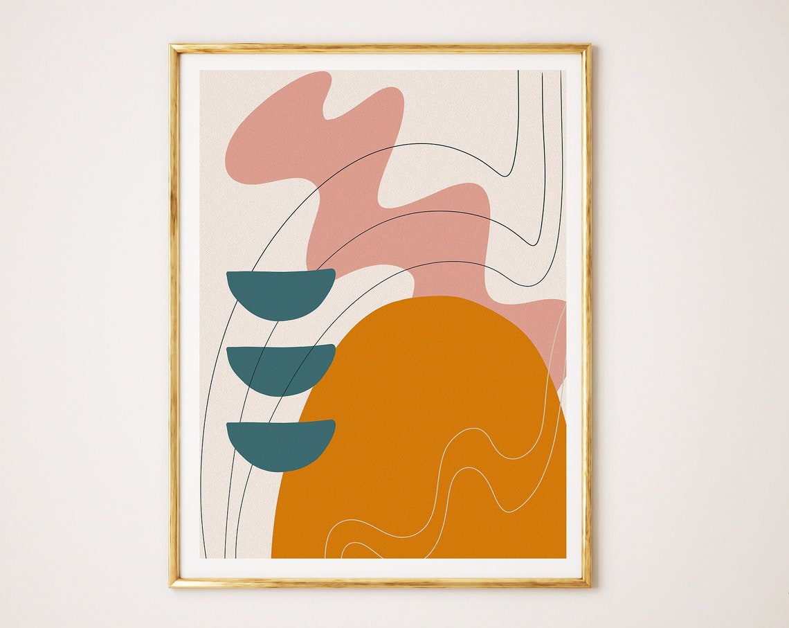 Teal Half Circles Dusty Pink Modern Abstract Mid Century Poster