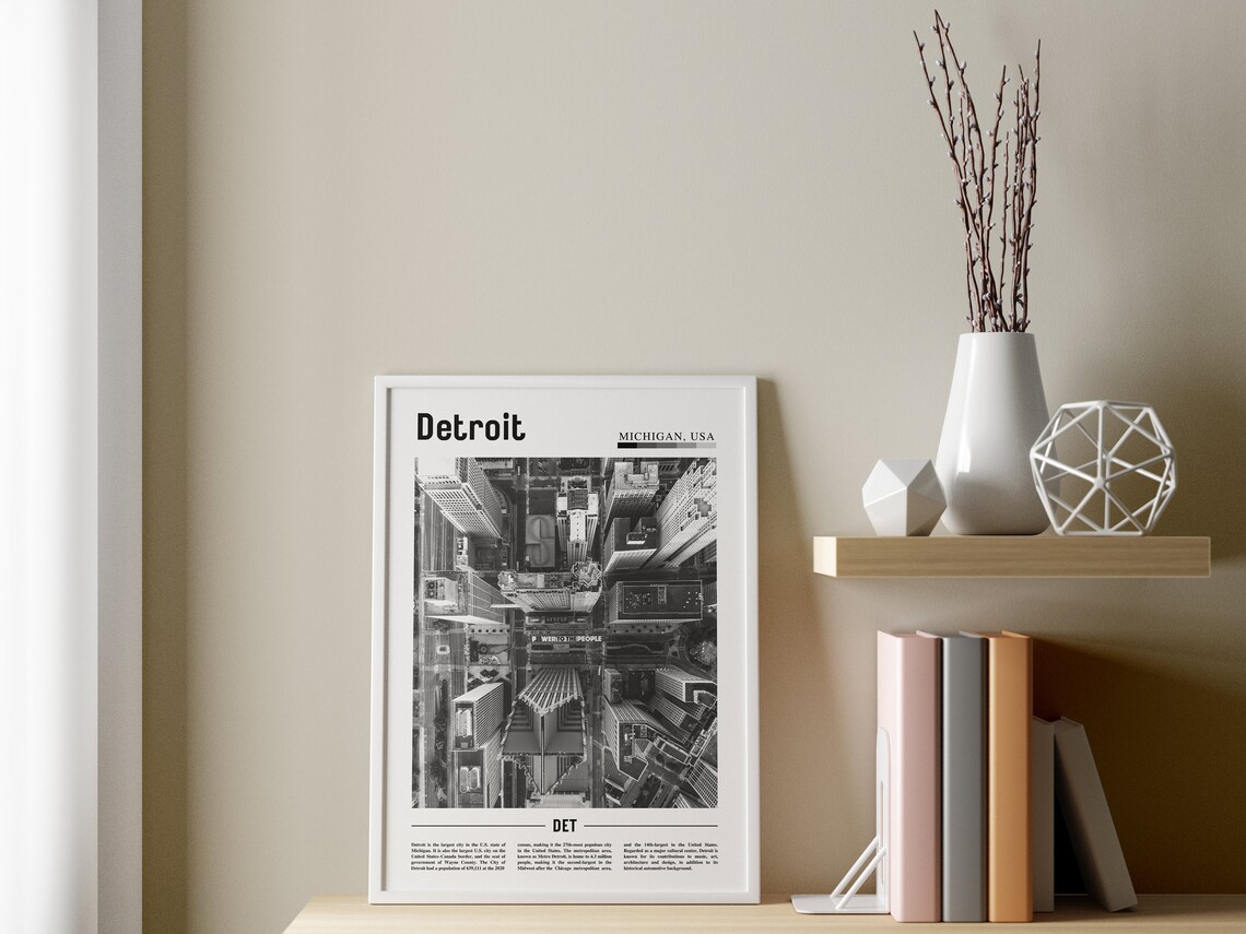 Detroit Black And White Minimal Travel Poster - Image 3