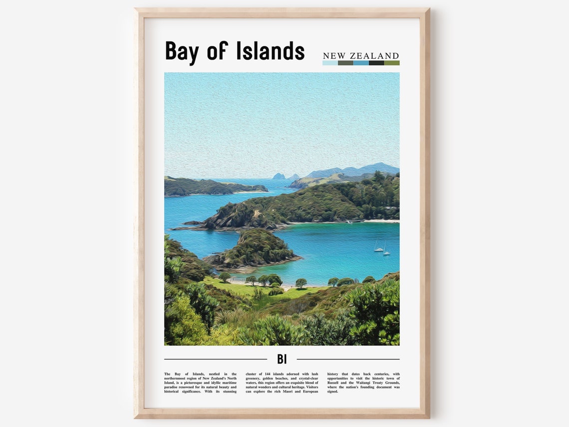 Bay Of Islands Poster Bay Of Islands Print Bay Of Islands Wall Art Minimal Travel Print Travel Destination Oil Painting Poster