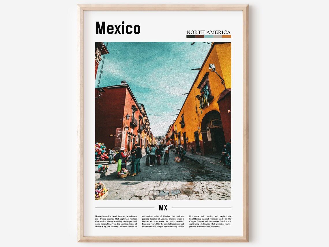 Mexico Minimal Travel Poster, Oil Painting