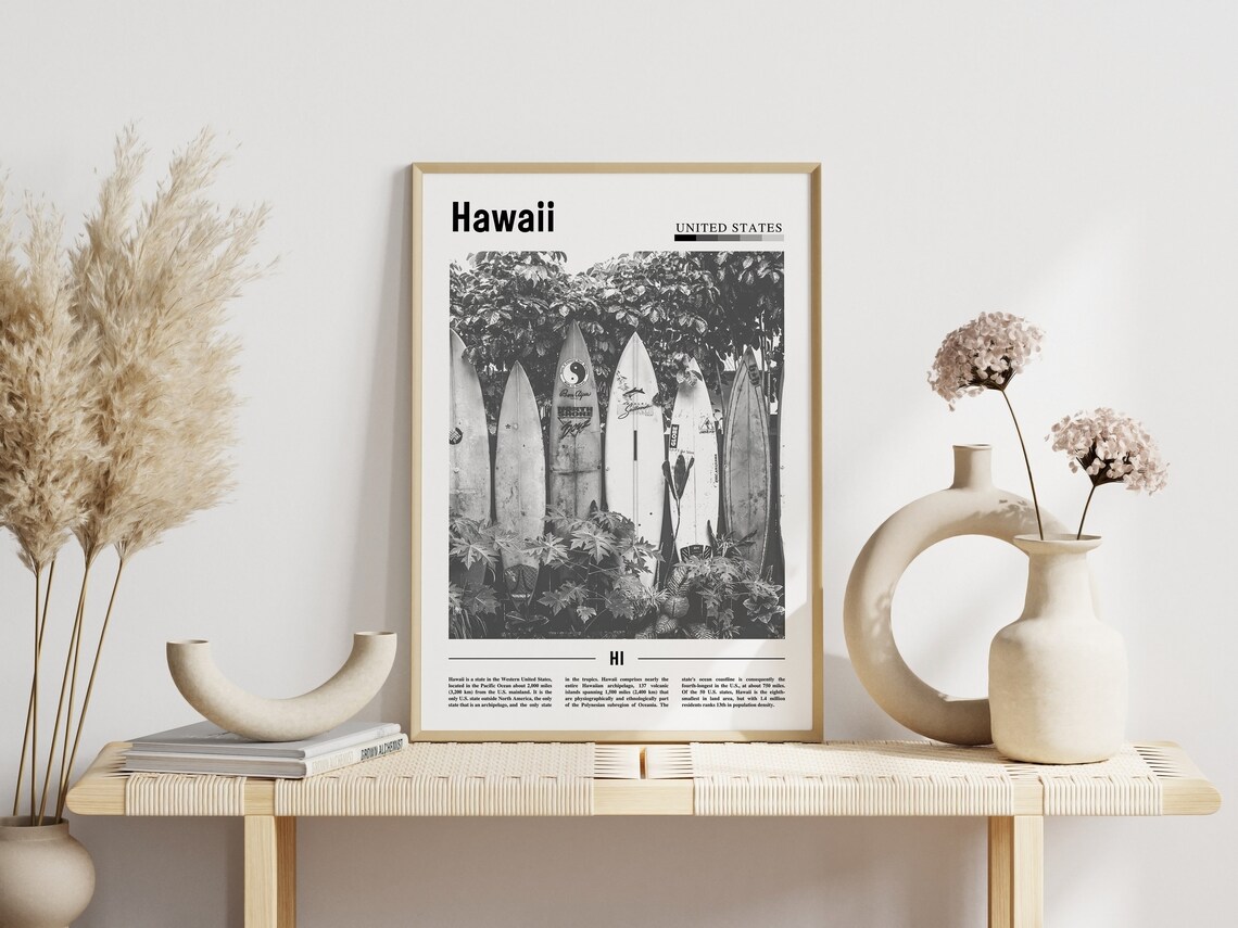 Hawaii Minimal Travel Poster, Black And White - Image 6