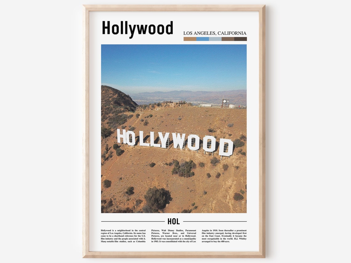 Hollywood Print Hollywood Poster Hollywood Wall Art Oil Painting Poster Colorful City Print City Artwork Travel Artwork Travel Wall Art