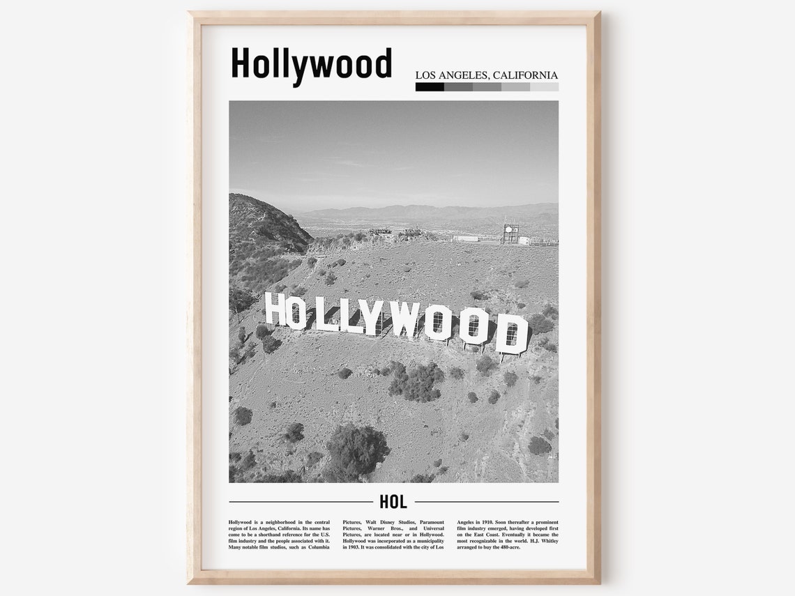 Hollywood Print Black And White Hollywood Poster Hollywood Wall Art Travel Poster City Artwork Travel Artwork Travel Wall Art City Print