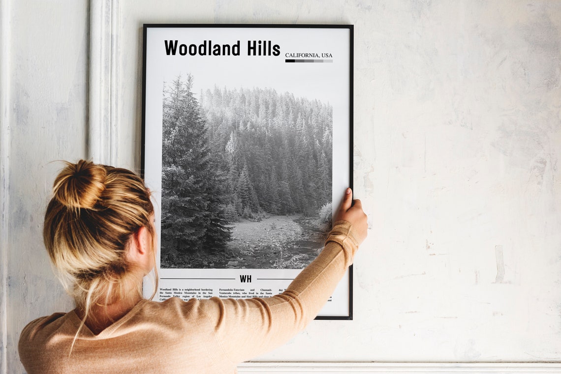 Woodland Hills Print Black And White Woodland Hills Poster Woodland Hills Wall Art Travel Poster City Artwork Travel Artwork City Print - Image 4