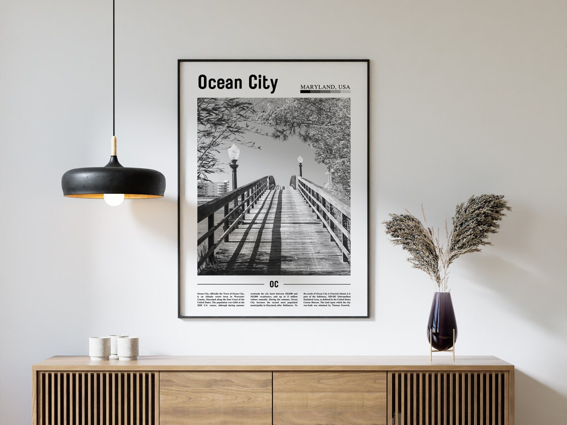 Ocean City Black And White Travel Poster - Image 4