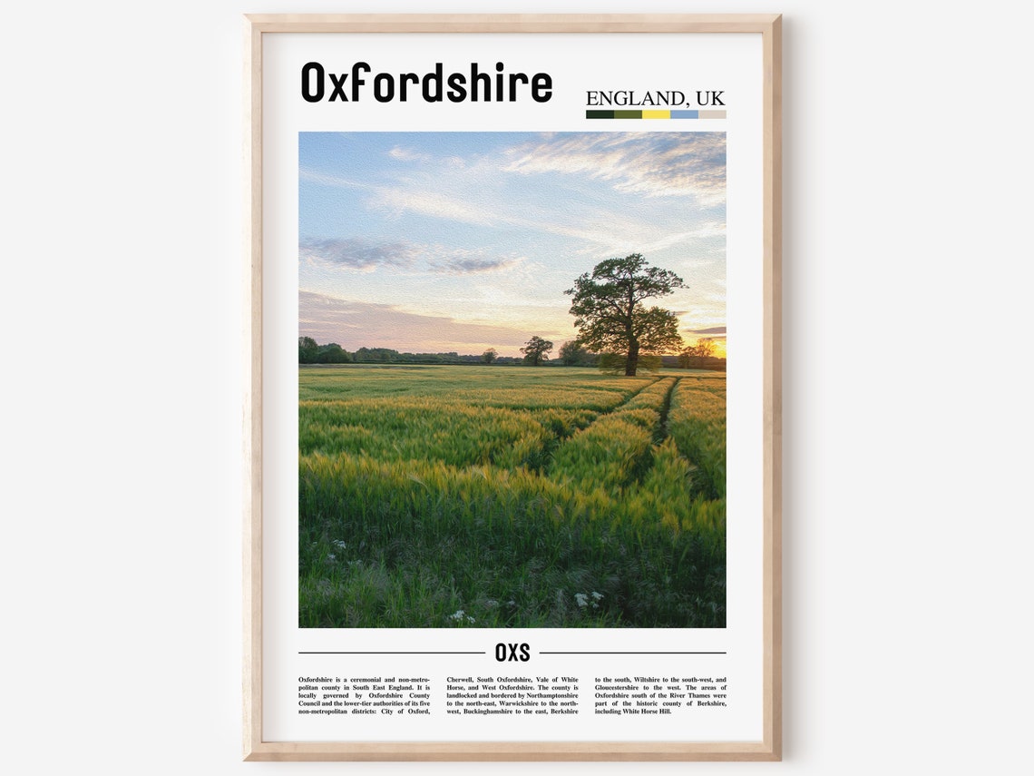 Oxfordshire Print Oxfordshire Poster Oxfordshire Wall Art Minimal Travel Print Minimal City Poster Travel Destination Oil Painting Poster