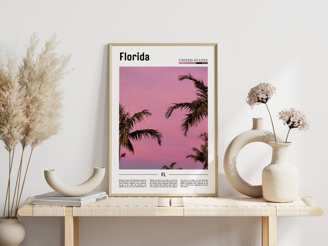 Florida Poster Florida Print Florida Wall Art Minimal Travel Print Minimal City Poster Travel Destination Oil Painting Poster - Image 5