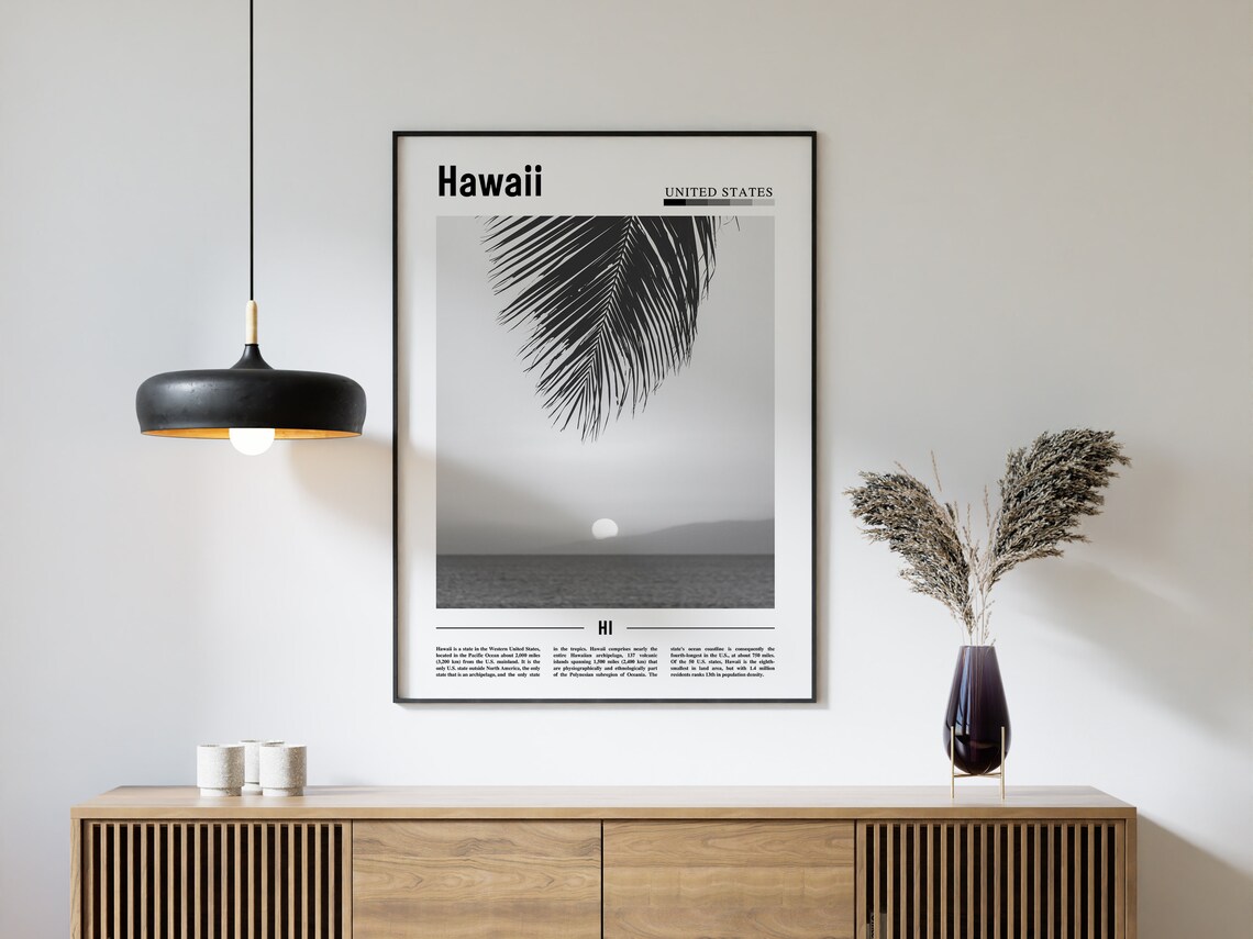 Hawaii Travel Poster, Minimal Black And White - Image 4
