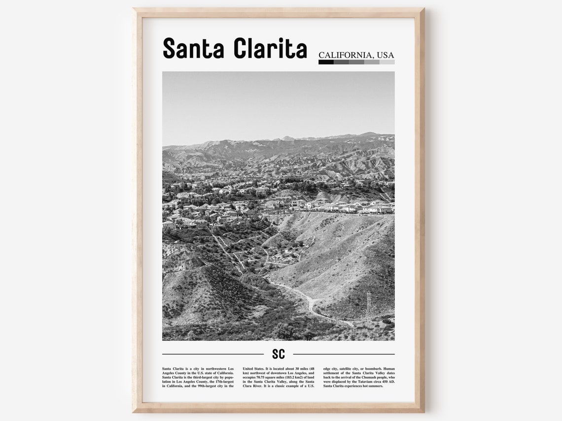 Santa Clarita Poster Black And White Santa Clarita Print Black And White Santa Clarita Wall Art Minimal Travel Print Travel Poster