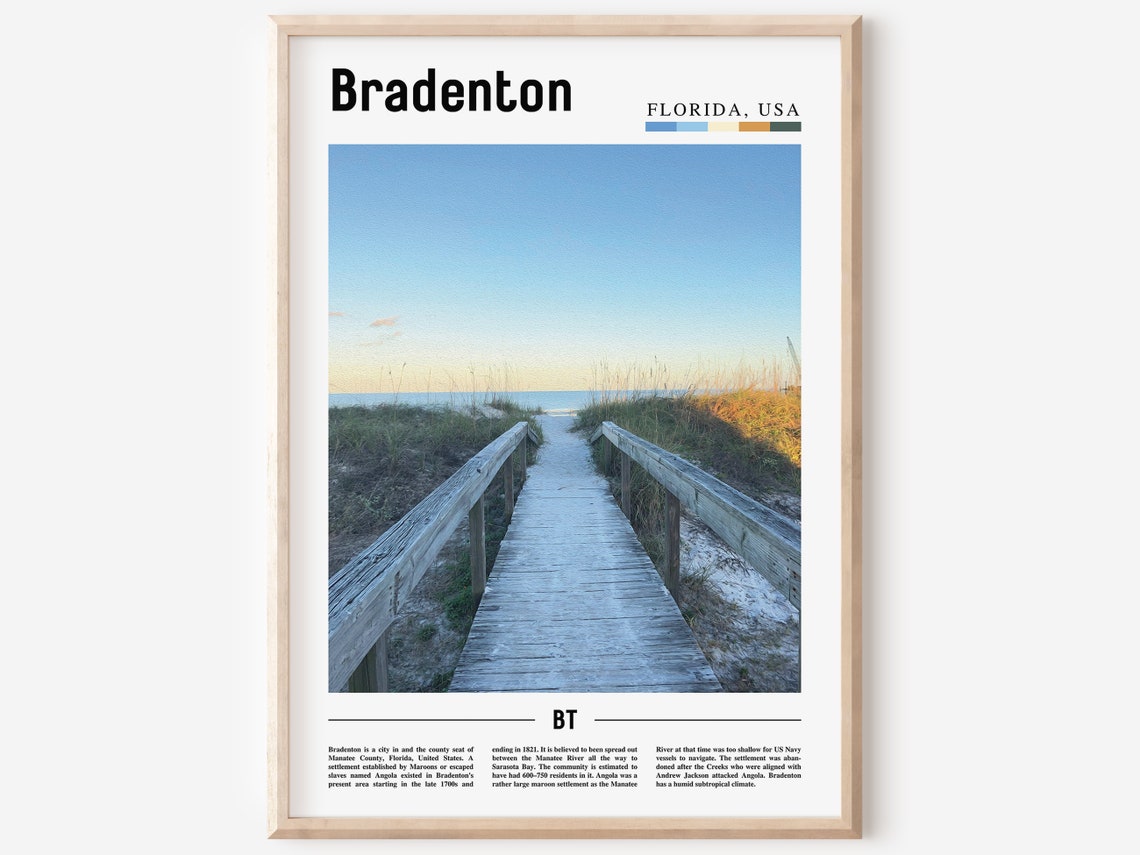 Bradenton Print Bradenton Poster Bradenton Wall Art Oil Painting Poster Colorful City Print City Artwork Travel Artwork Travel Wall Art