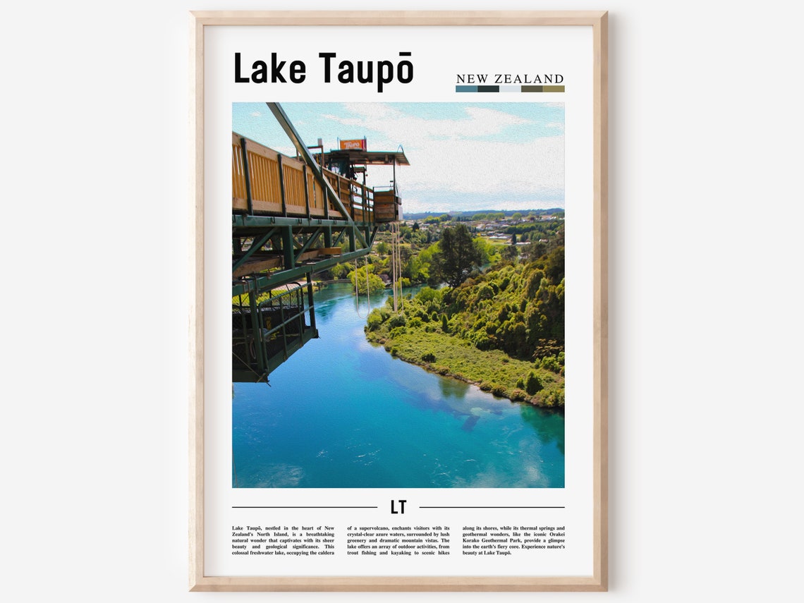 Lake Taup Poster Lake Taup Print Lake Taup Wall Art Minimal Travel Print Travel Destination Oil Painting Poster