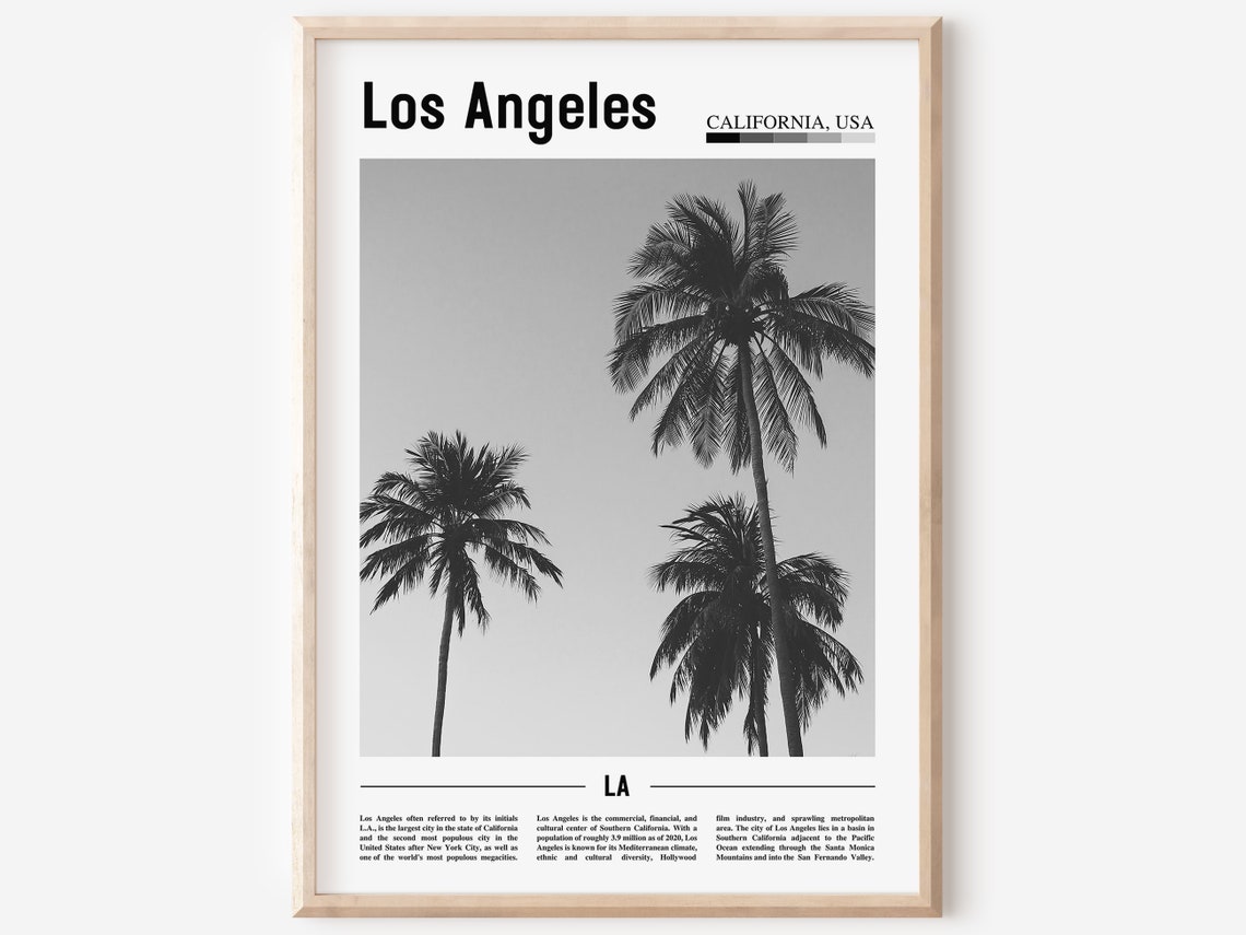 Los Angeles Poster Black And White Los Angeles Print Black And White Los Angeles Wall Art Minimal Travel Print Travel Poster