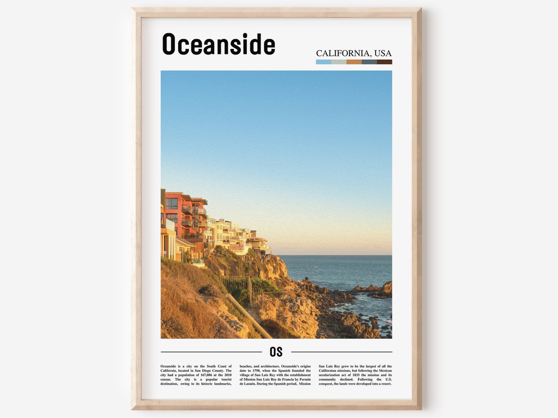 Oceanside Print Oceanside Poster Oceanside Wall Art Oil Painting Poster Colorful City Print City Artwork Travel Artwork Travel Wall Art