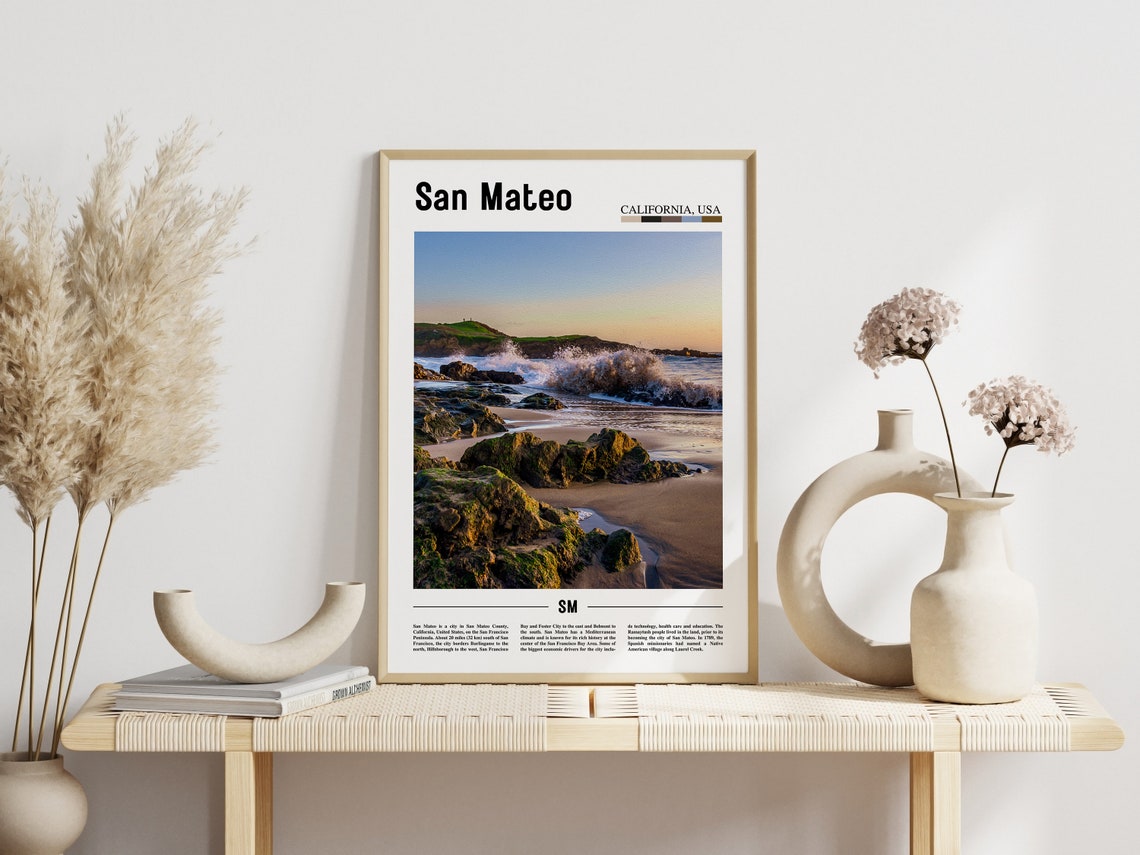 San Mateo Print San Mateo Poster San Mateo Wall Art Minimal Travel Print Minimal City Poster Travel Destination Oil Painting Poster - Image 5