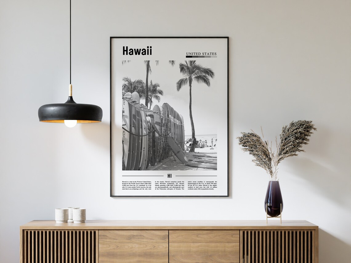 Hawaii Black And White Minimal Travel Poster - Image 4