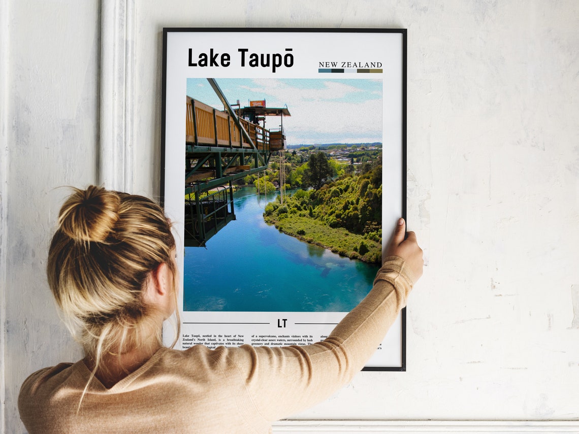Lake Taup Poster Lake Taup Print Lake Taup Wall Art Minimal Travel Print Travel Destination Oil Painting Poster - Image 5