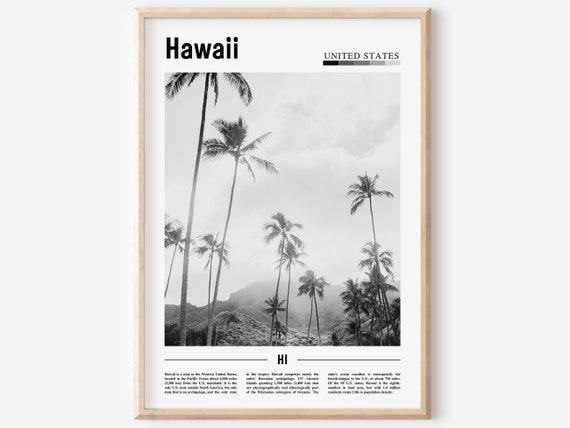 Hawaii Poster Black And White Hawaii Print Black And White Hawaii Wall Art Minimal Travel Print Travel Poster