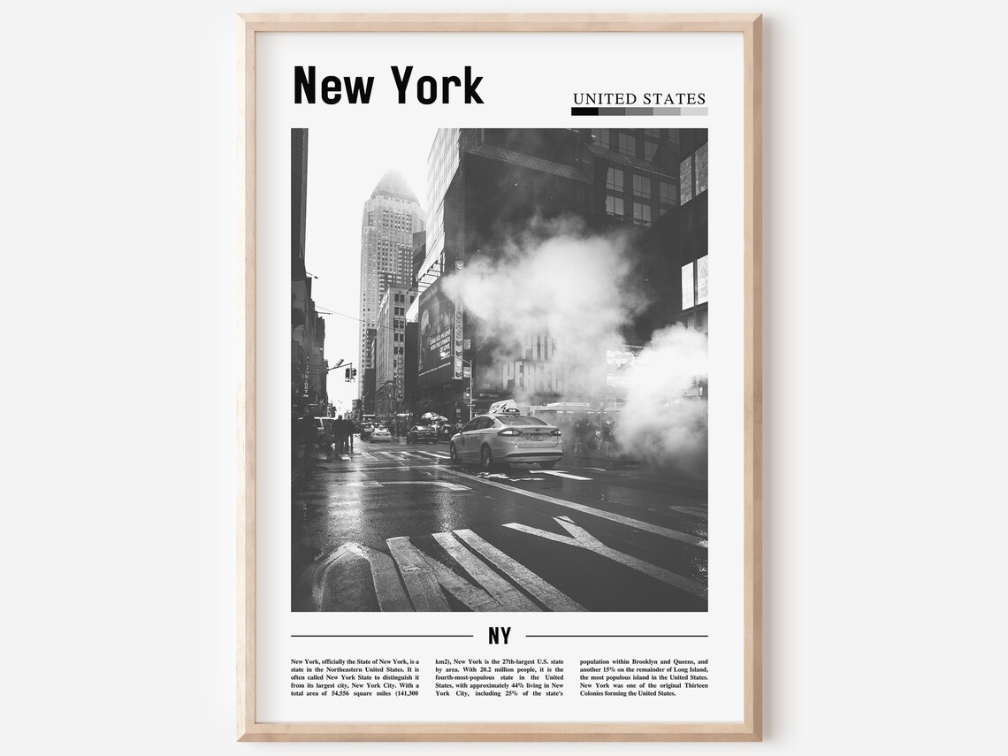 New York Minimal Travel Poster, Black And White