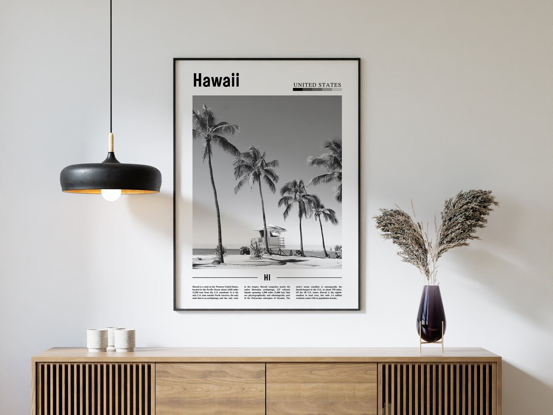 Hawaii Travel Poster, Minimal Black And White - Image 4