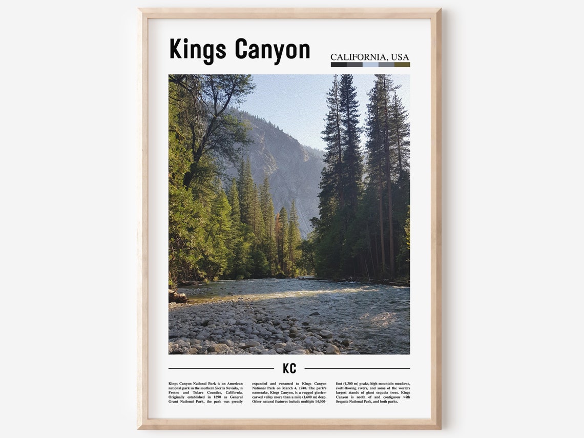 Kings Canyon Print Kings Canyon Poster Kings Canyon Wall Art Minimal Travel Print Minimal City Poster Destination Oil Painting Poster