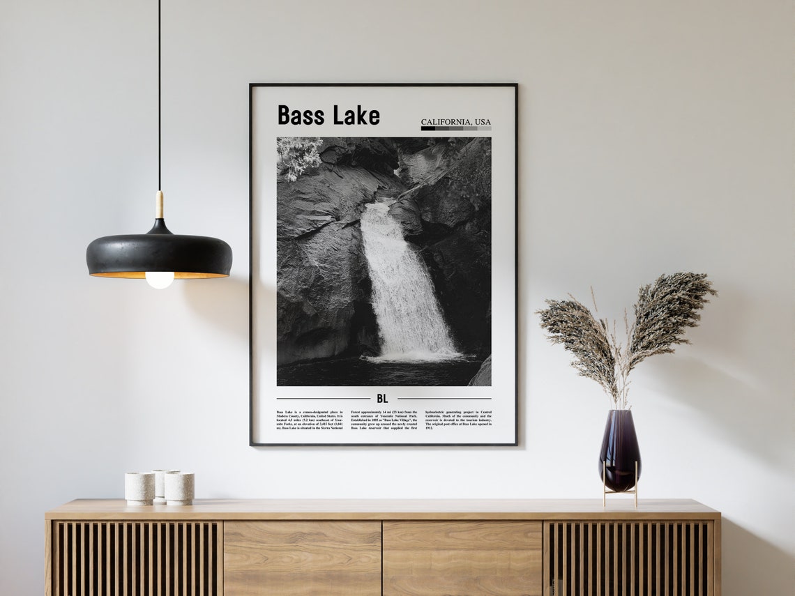 Bass Lake Poster Black And White Bass Lake Print Black And White Bass Lake Wall Art Minimal Travel Print Travel Poster - Image 4