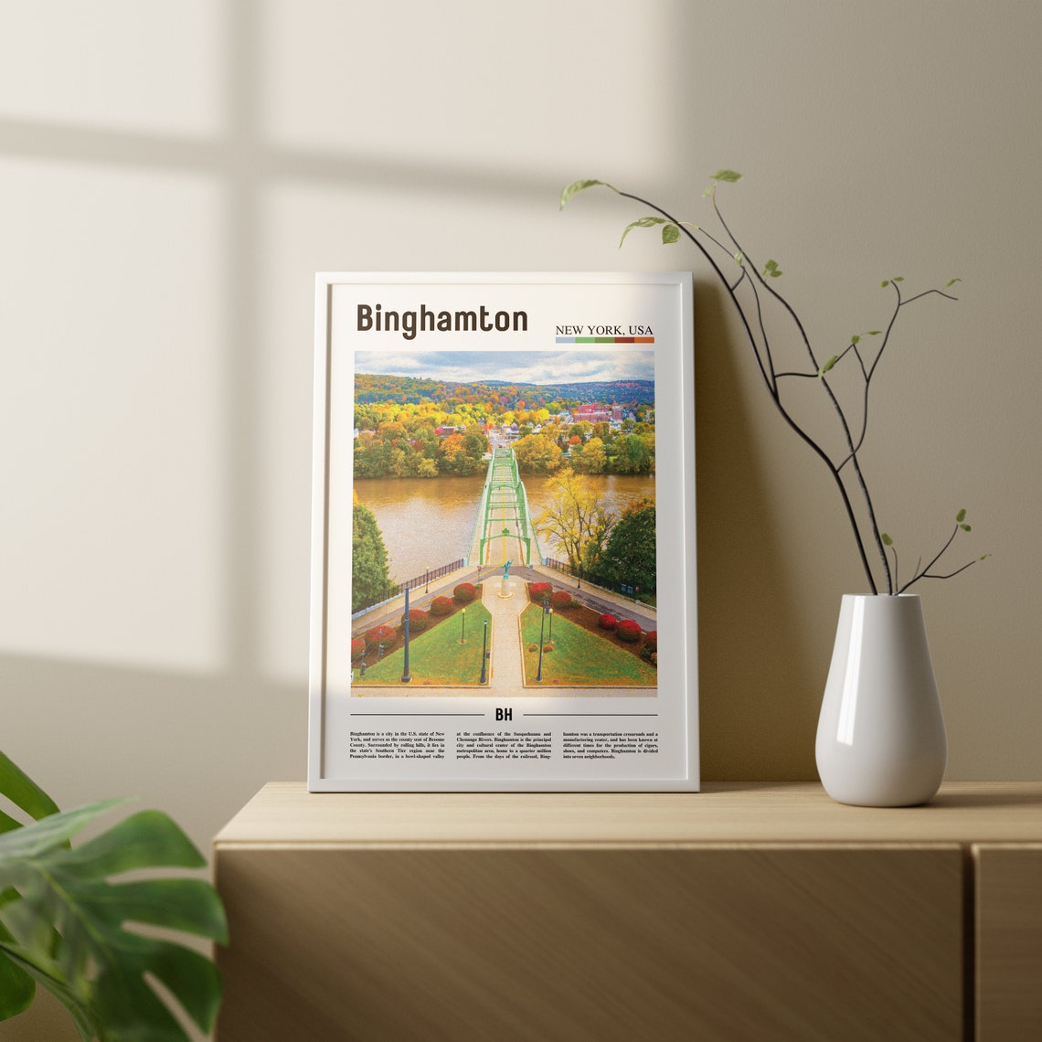 Binghamton Print Binghamton Poster Binghamton Wall Art Oil Painting Poster Colorful City Print City Artwork Travel Artwork Travel Art - Image 3