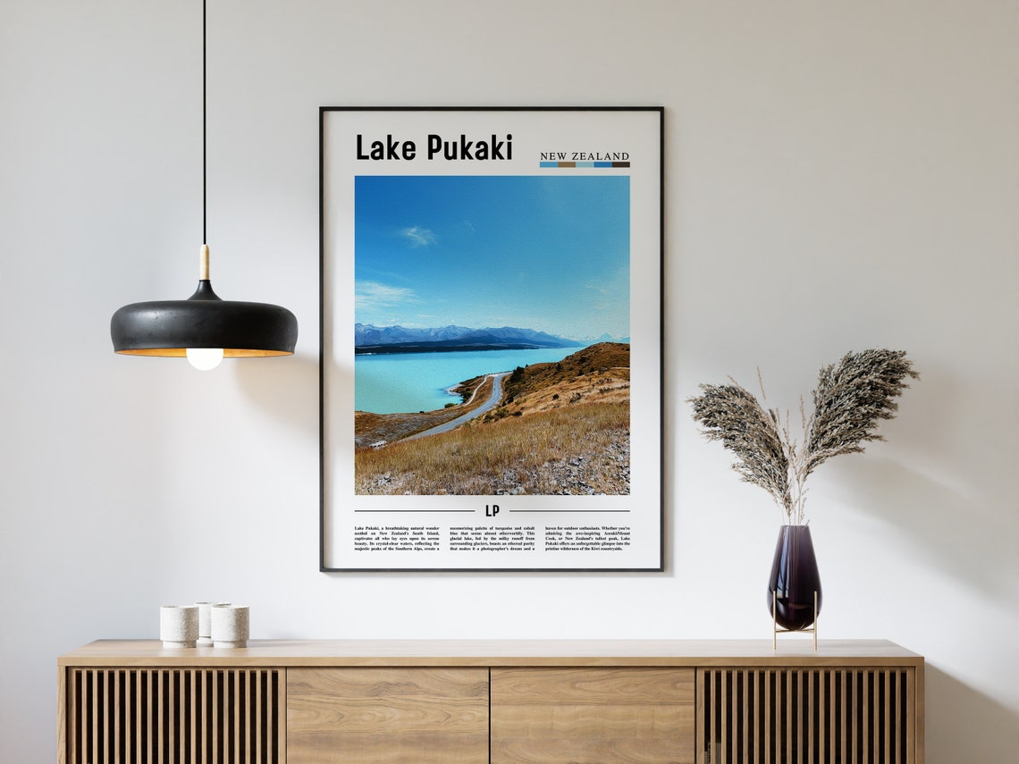 Lake Pukaki Poster Lake Pukaki Print Lake Pukaki Wall Art Minimal Travel Print Travel Destination Oil Painting Poster - Image 4