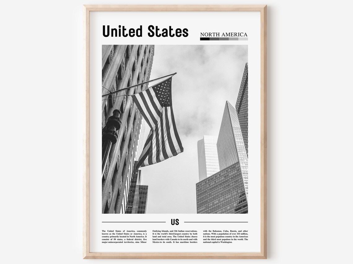 United States Of America Poster, Black And White