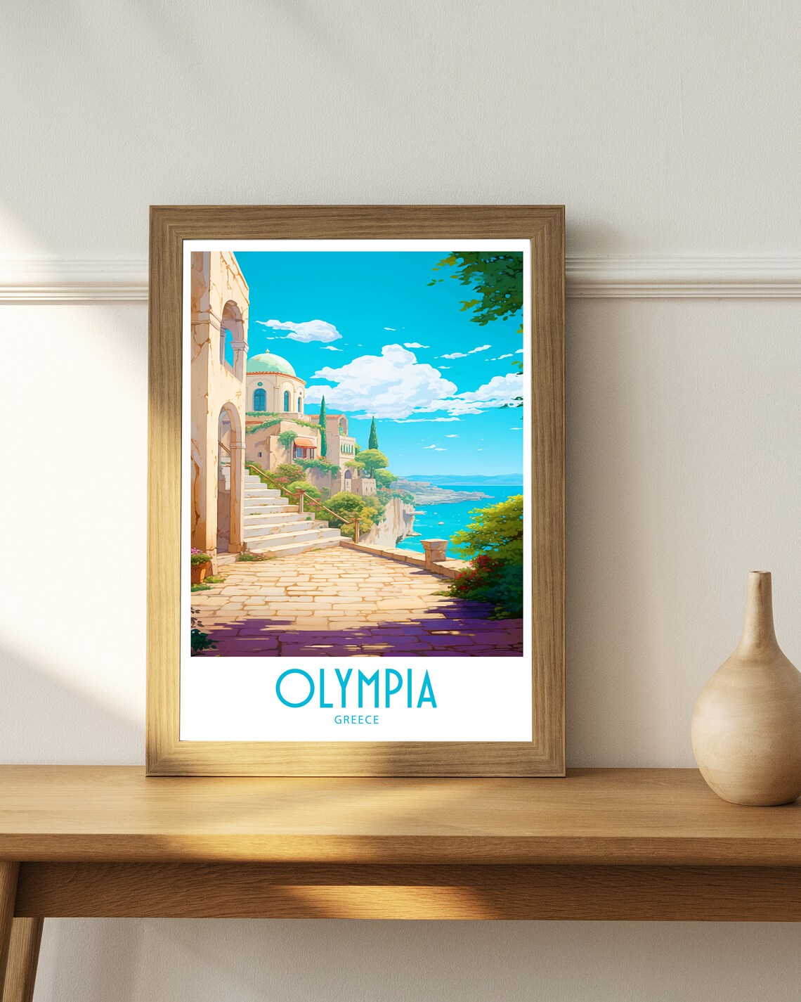 Olympia Greece Stone Courtyard Domed Chapel Sea View Travel Art Poster - Image 4