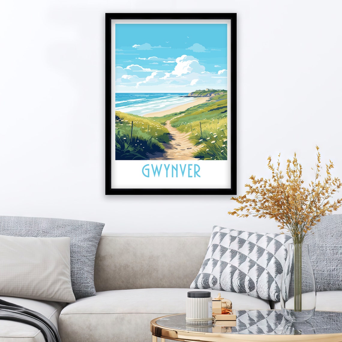 Gwynver Cornwall Coastal Dune Path Beach Retro Travel Poster - Image 3