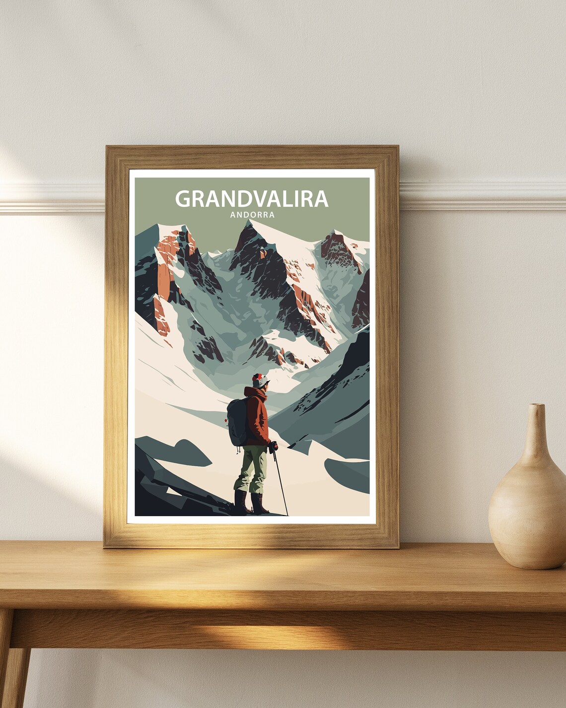 Grandvalira Andorra Hiker Snowy Peaks Pyrenees Travel Poster - Image 3