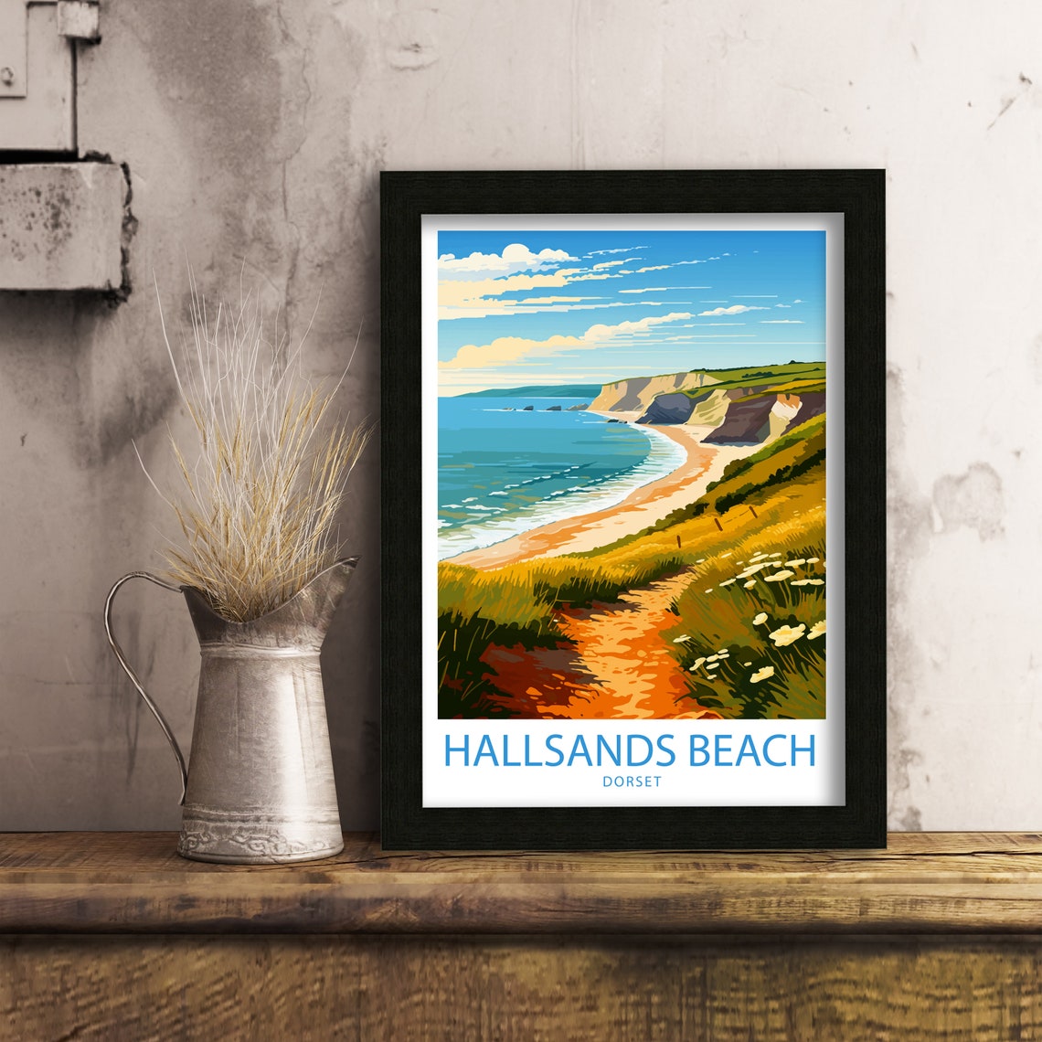 Hallsands Beach Dorset Golden Cliff Path White Flower Meadow Poster - Image 6