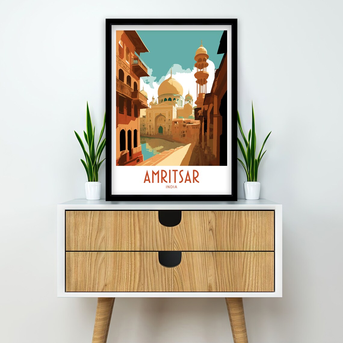 Amritsar India Golden Dome Temple Canal Street Old City Art Poster - Image 2