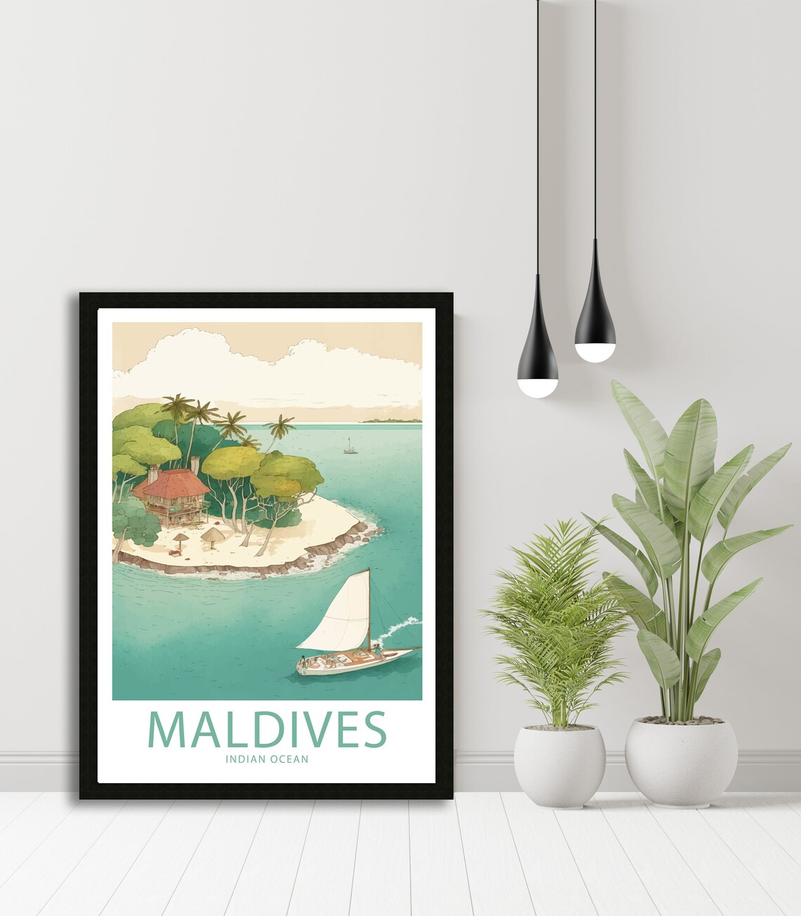 Maldives Indian Ocean Island Aerial Sailboat Beach House Escape Poster - Image 3