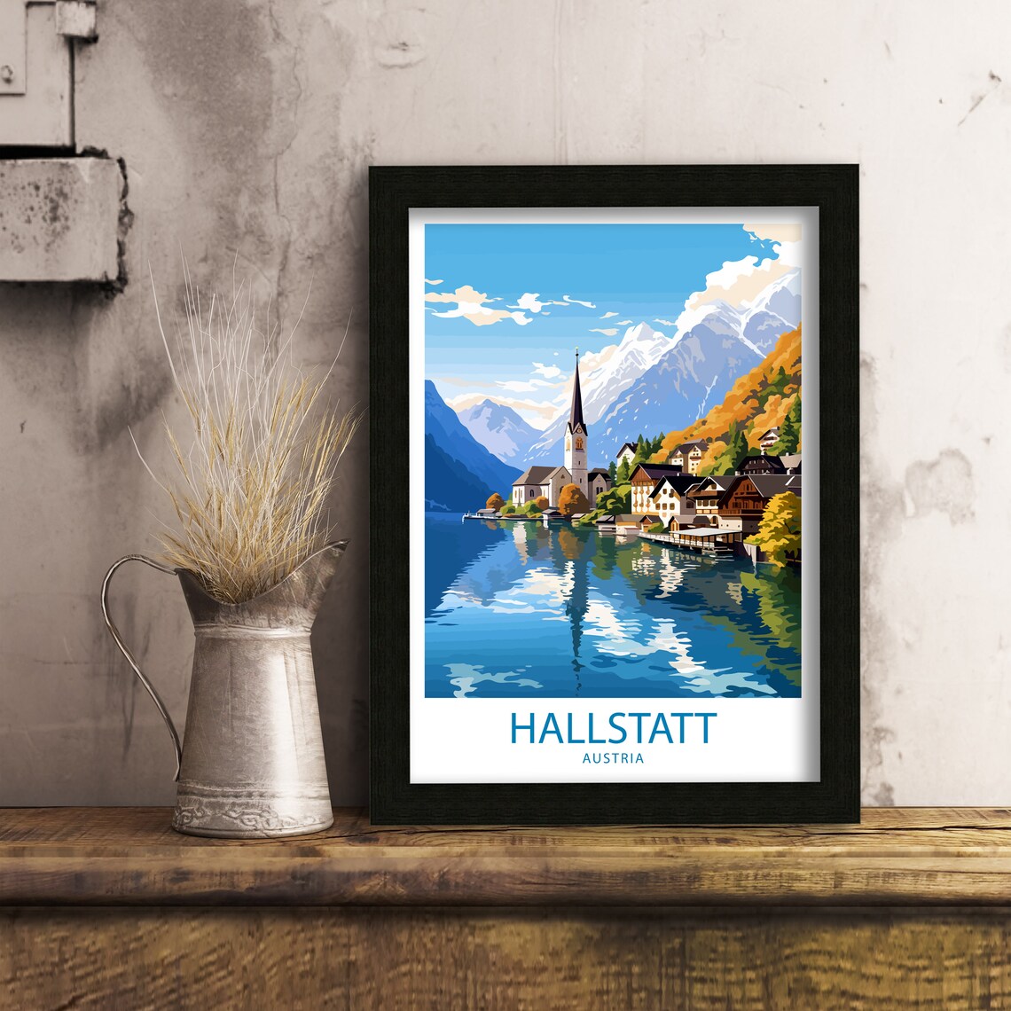 Hallstatt Austria Village on the Lake Beneath Alpine Peaks Poster - Image 3