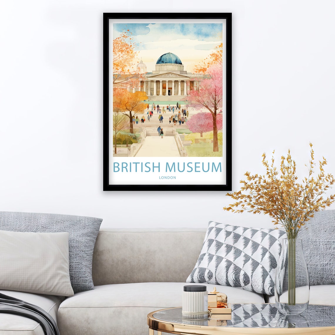 British Museum London Autumn Watercolor Illustrated Travel Poster - Image 2