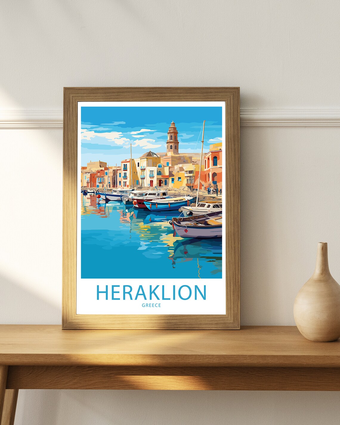 Heraklion Greece Old Harbor Fishing Boats Retro Travel Poster - Image 4