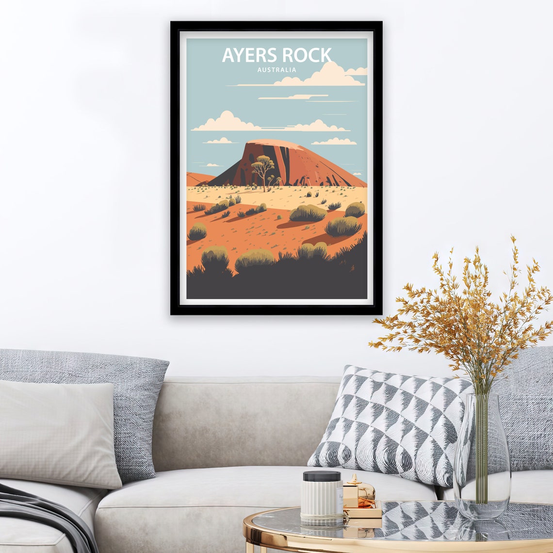 Ayers Rock Australia Orange Desert Monolith Retro Travel Poster - Image 3