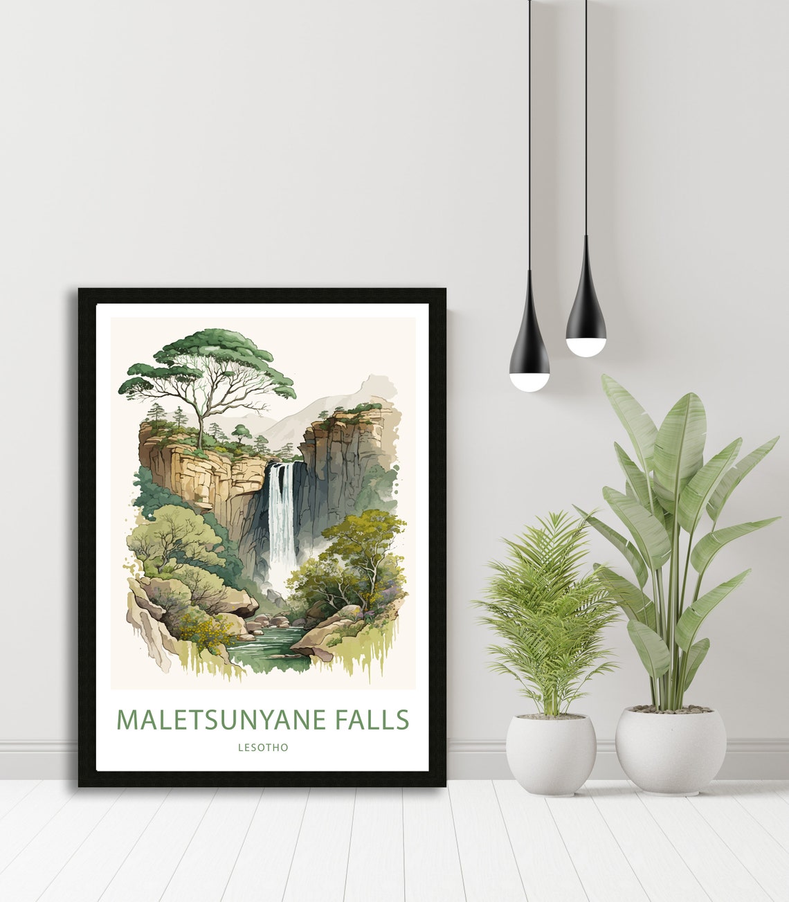 Maletsunyane Falls Lesotho Waterfall Cliffs Watercolor Nature Poster - Image 4